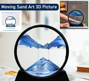 Moving Sand Art Picture Decor 3d Deep Sea Sandscape Liquid Motion Round Glass Frame Display Flowing Sand Relaxing Gift For Kids Adults Painting Artistic Sandscape For Home Office Ornament Desktop Art Bookshelves Decoration (1 Pc )
