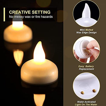 Set Of 12 Flameless Floating Candles Battery Operated Tea Lights Tealight Candle - Decorative Wedding.