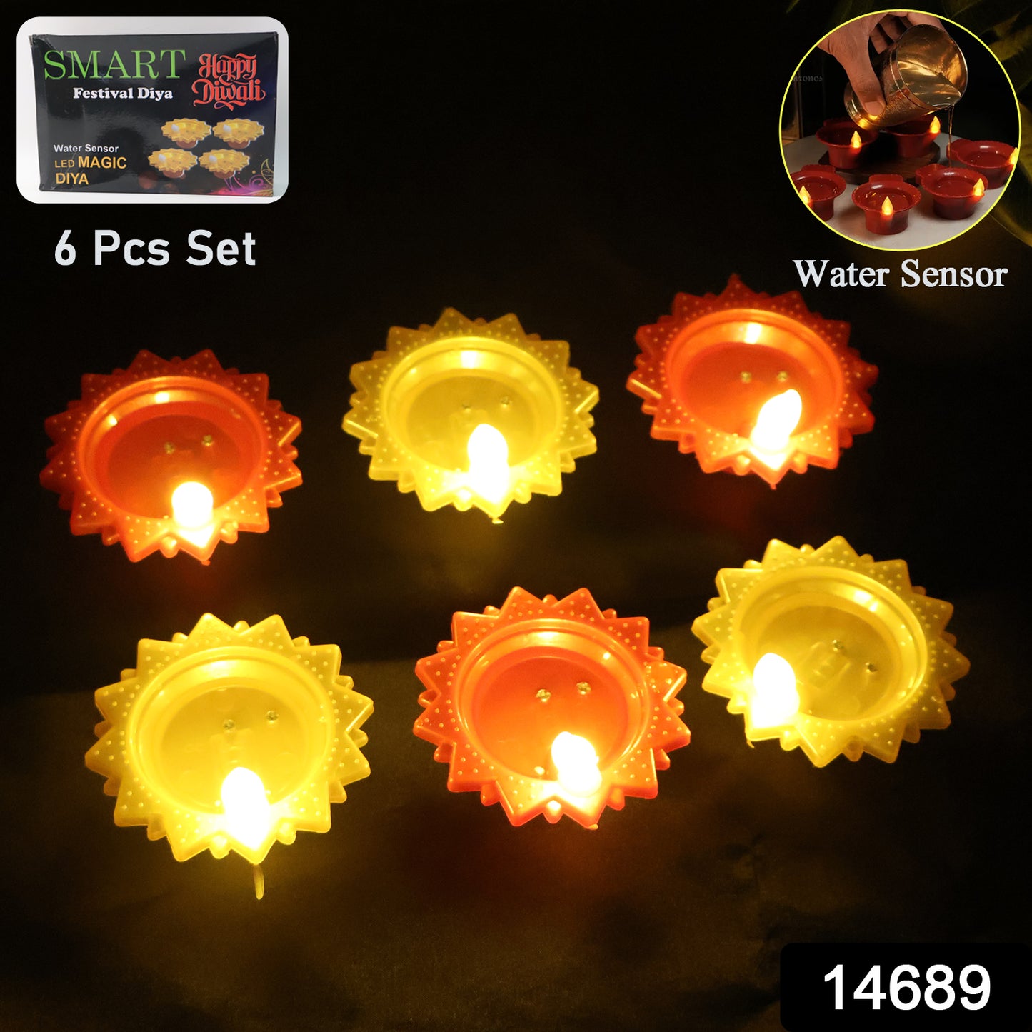 Water Sensor Led Diya Set (6 Pc)