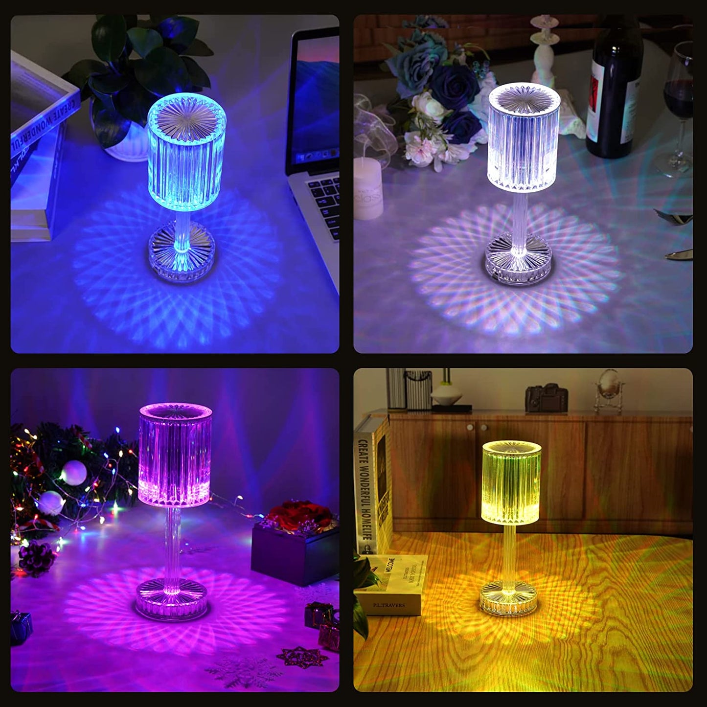 6605 Crystal Table Lamp Touch Control Atmosphere Nightstand Lamp With Usb Charging Line