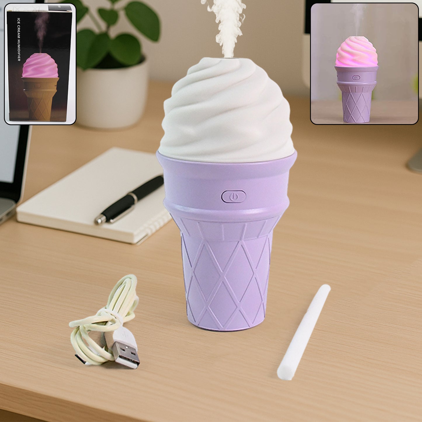 Ice Cream Cone Shape Air Freshener Humidifier (1pc  Purple )