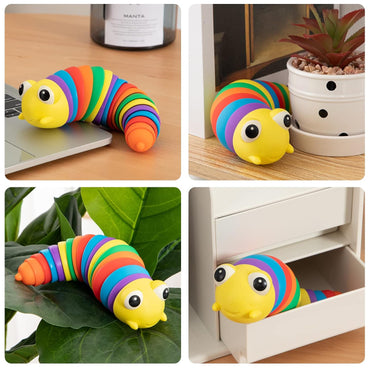 3D Rainbow Color Plastic Slug Fidget Toys Stress Relieving Toy Sensory Slug Toy For Boys And Girls Finger Slug Toy For Autistic Caterpillar Fidget Toys Stress Relief Gifts For Toddlers Kids Adults  (1 Pc)