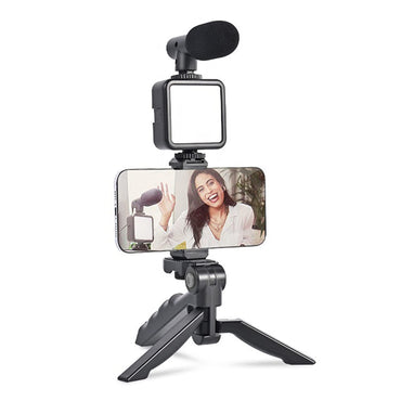 Vlogging Kit For Video Making With Mic Mini Tripod Stand Led Light  Phone Holder Clip For Making Videos