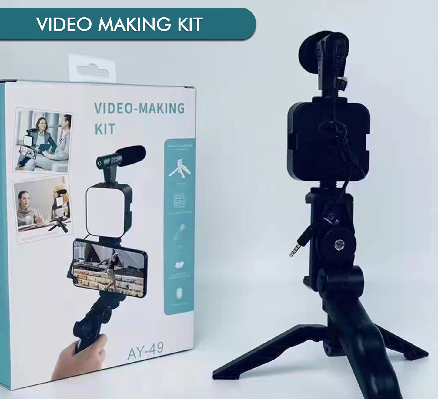 Vlogging Kit For Video Making With Mic Mini Tripod Stand Led Light  Phone Holder Clip For Making Videos