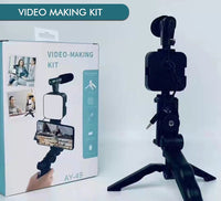 Vlogging Kit For Video Making With Mic Mini Tripod Stand Led Light  Phone Holder Clip For Making Videos