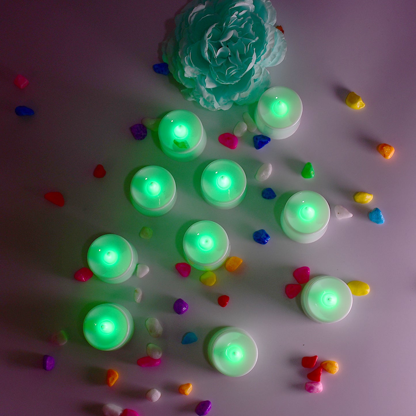 Green Flameless Led Tealights Smokeless Plastic Decorative Candles - Led Tea Light Candle For Home Decoration (Pack Of 24)