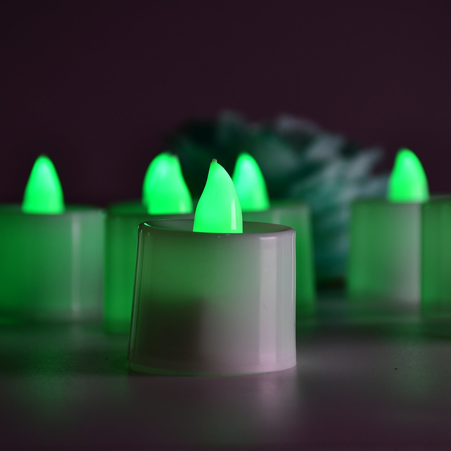 Green Flameless Led Tealights Smokeless Plastic Decorative Candles - Led Tea Light Candle For Home Decoration (Pack Of 24)