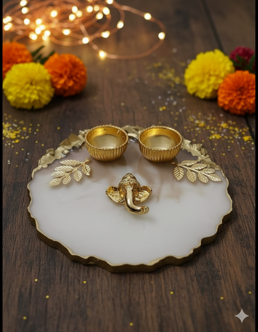 Resin Ganesha Pooja Thali - 6 Inch