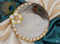 Peacock Feather Resin Pooja Thali - 6 Inch