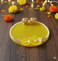Yellow Flower Resin Pooja Thali - 6 INCH
