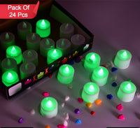 Green Flameless Led Tealights Smokeless Plastic Decorative Candles - Led Tea Light Candle For Home Decoration (Pack Of 24)