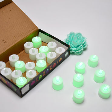 Green Flameless Led Tealights Smokeless Plastic Decorative Candles - Led Tea Light Candle For Home Decoration (Pack Of 24)