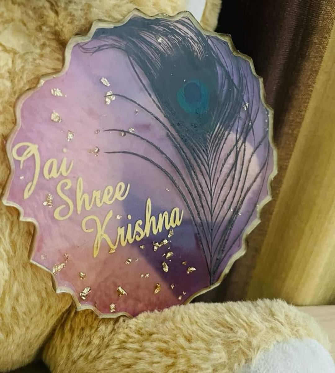 Krishna peacock feather Resin Pooja Thali - 6 INCH