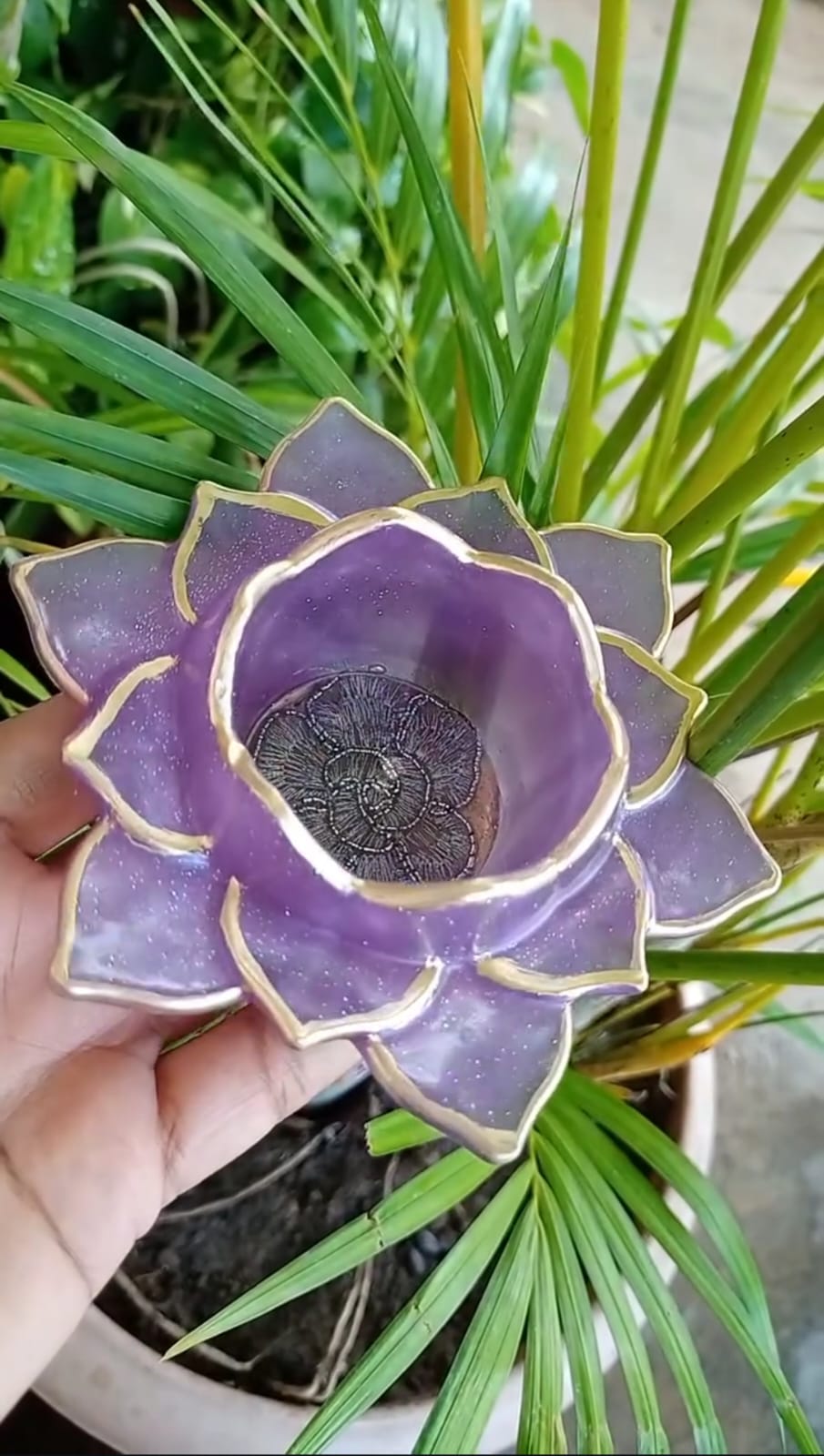 Lotus resin Diya - Multicolor - 1 PC