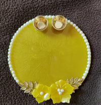 Yellow Flower Resin Pooja Thali - 6 INCH