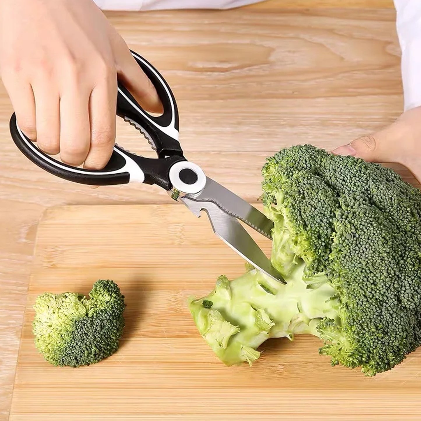 3 In 1 Multi-function Kitchen Household For Vegetables Fruit Cheese  Meat Slices With Bottle Opener Stainless Steel Sea Food Scissor (1 Pc )