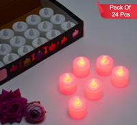 Red Flameless Led Tealights Smokeless Plastic Decorative Candles - Led Tea Light Candle For Home Decoration (Pack Of 24)