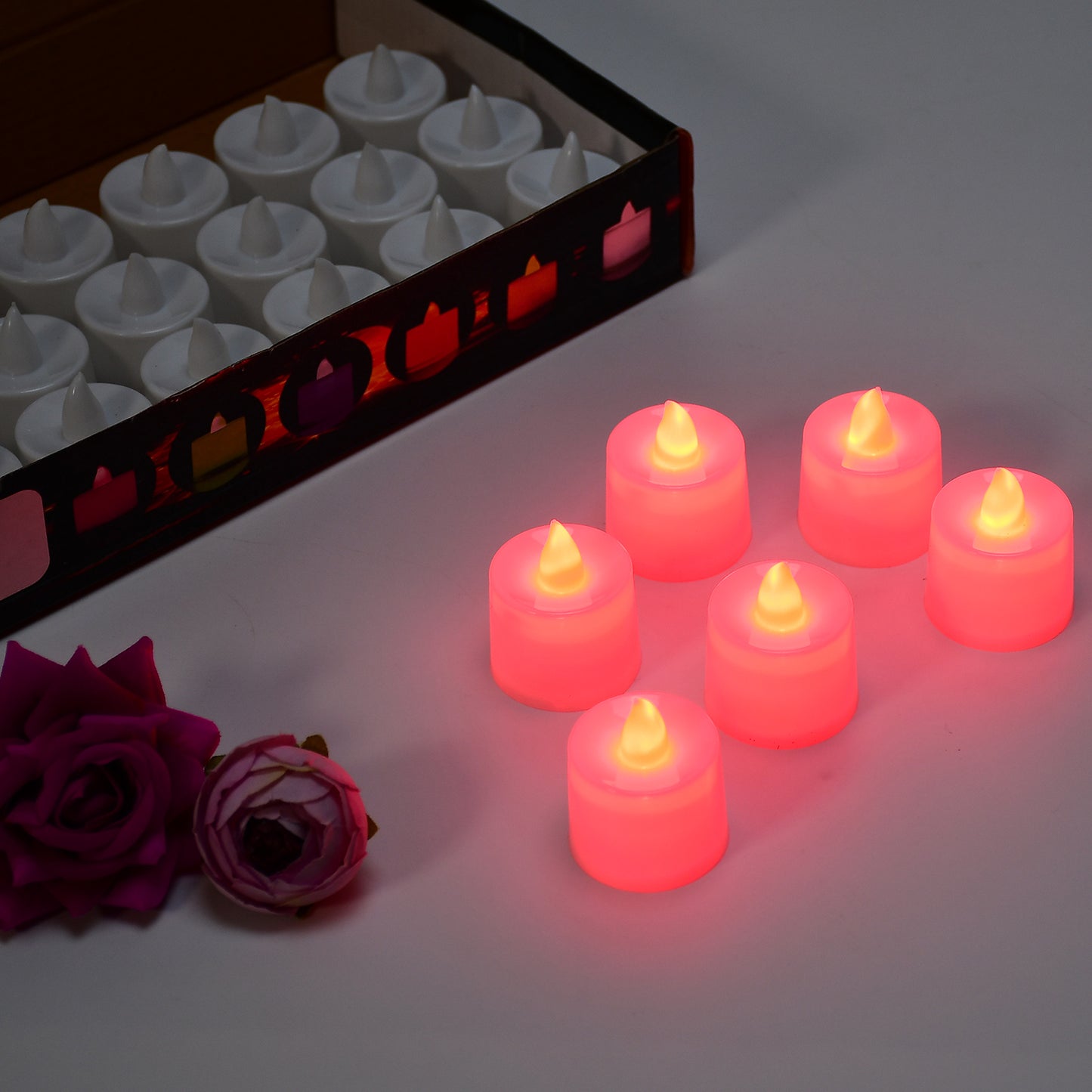 Red Flameless Led Tealights Smokeless Plastic Decorative Candles - Led Tea Light Candle For Home Decoration (Pack Of 24)