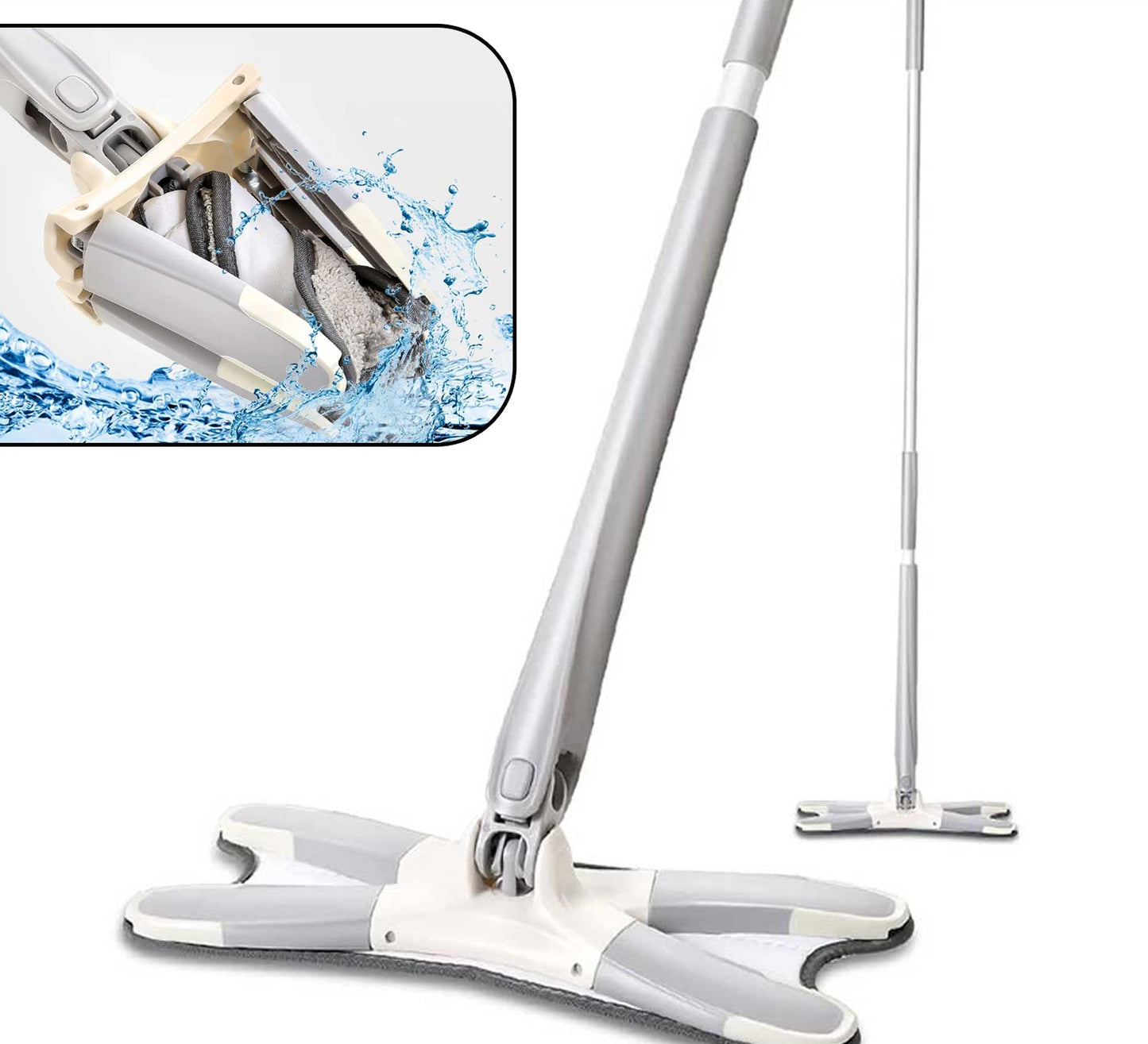 X Shape Mop Or Floor Cleaning Hands-free Squeeze Microfiber Flat Mop System 360 Flexible Head Wet And Dry Mop For Home Kitchen With 1 Super-absorbent Microfiber Pads.