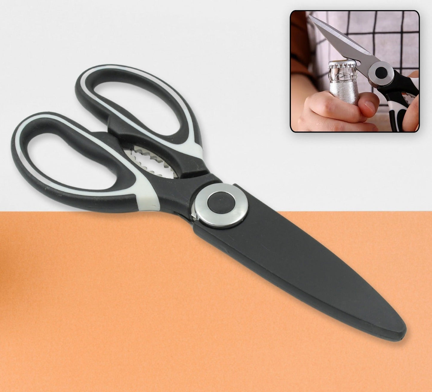 3 In 1 Multi-function Kitchen Household For Vegetables Fruit Cheese  Meat Slices With Bottle Opener Stainless Steel Sea Food Scissor (1 Pc )