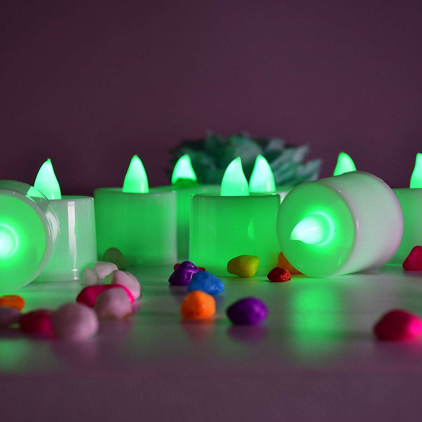 Green Flameless Led Tealights Smokeless Plastic Decorative Candles - Led Tea Light Candle For Home Decoration (Pack Of 24)