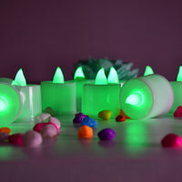 Green Flameless Led Tealights Smokeless Plastic Decorative Candles - Led Tea Light Candle For Home Decoration (Pack Of 24)