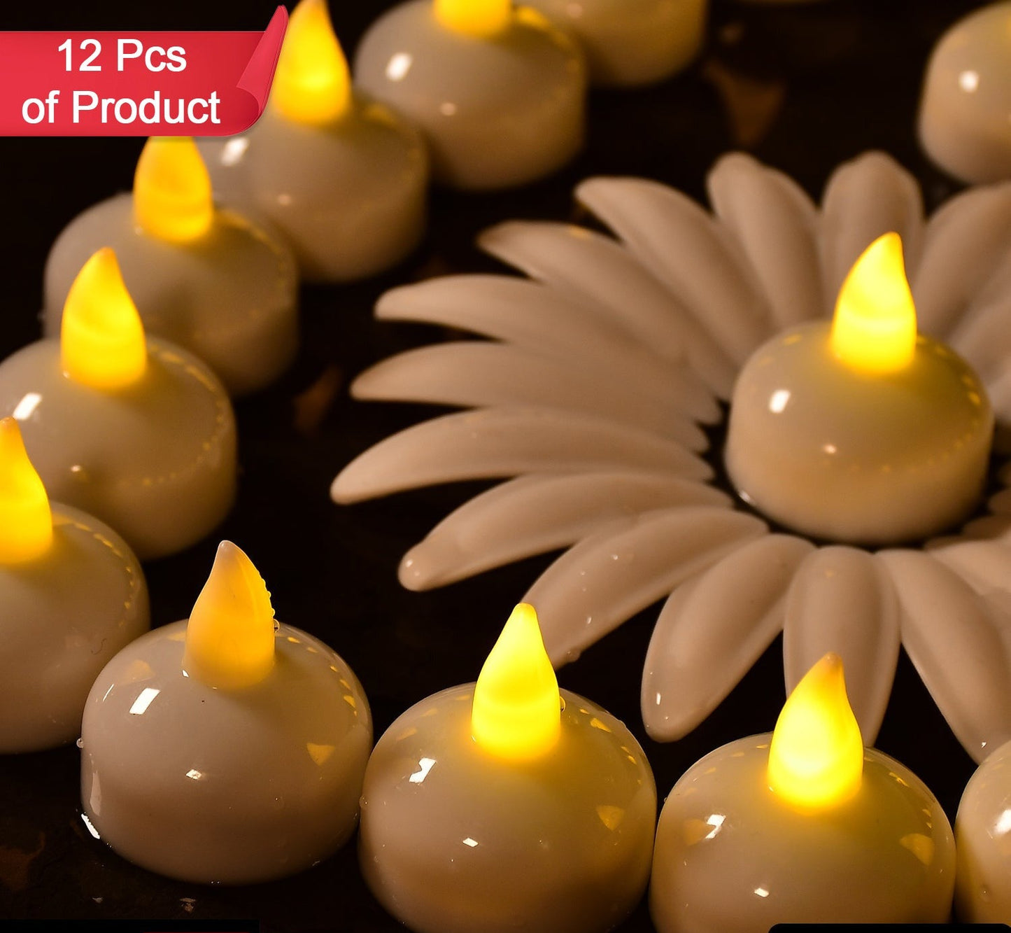 Set Of 12 Flameless Floating Candles Battery Operated Tea Lights Tealight Candle - Decorative Wedding.