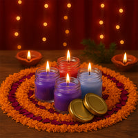 Wax Candle Set In Glass Jars With Gold Lids (4 Pc)