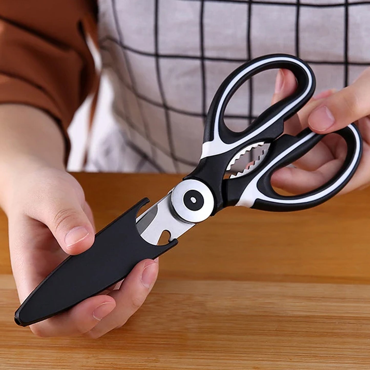3 In 1 Multi-function Kitchen Household For Vegetables Fruit Cheese  Meat Slices With Bottle Opener Stainless Steel Sea Food Scissor (1 Pc )